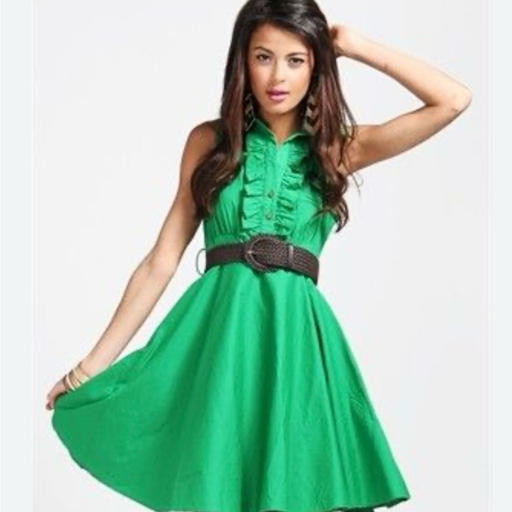 Bailey Blue Green A-line pouf dress